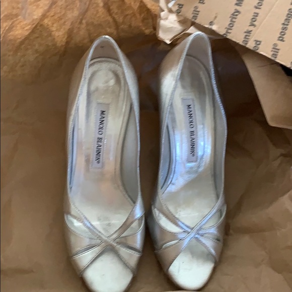 Manolo Blahnik Butterpump high heel peep silver 6 - Picture 4 of 4